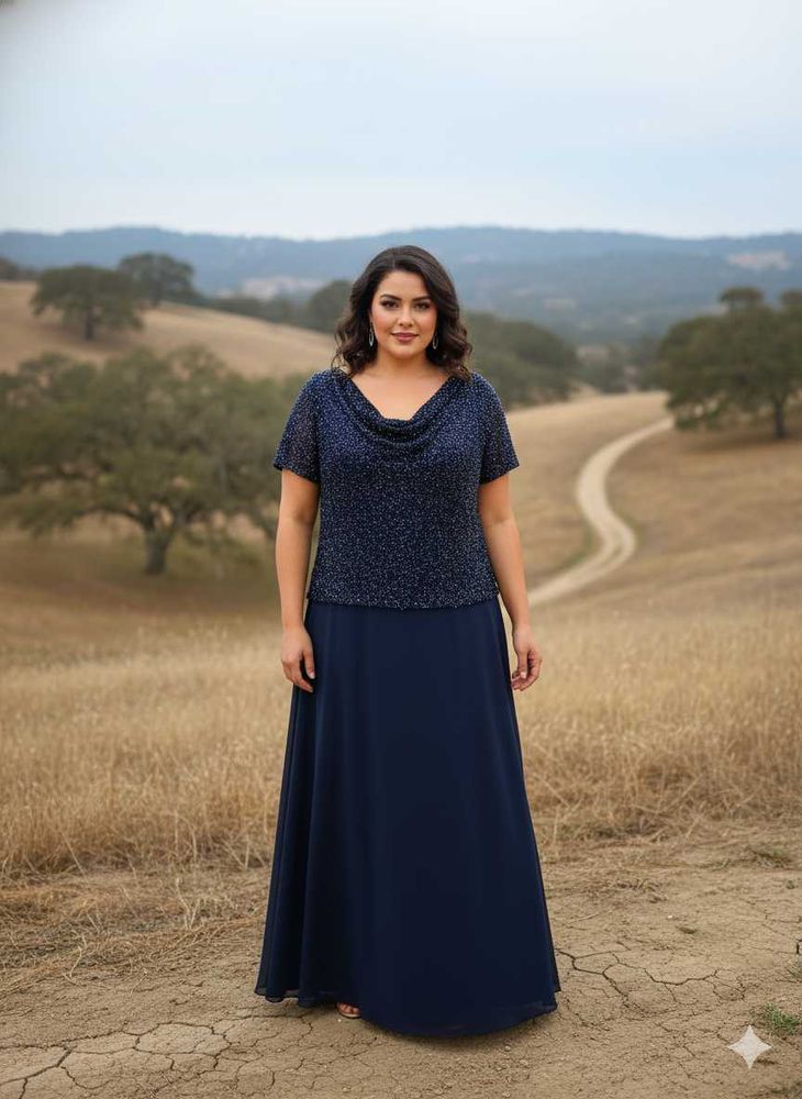 Elegant Navy Blue Evening Gown