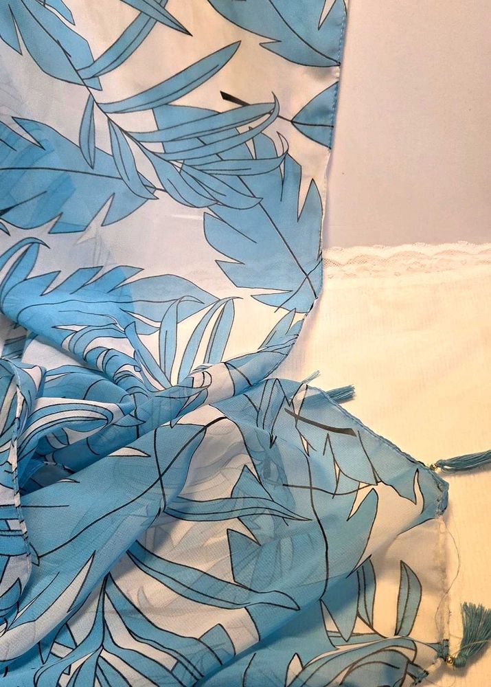 Blue Leaf Print Scarf