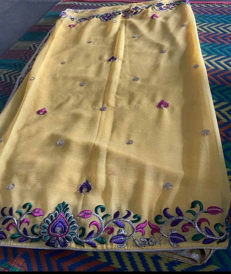 Elegant Yellow Embroidered Saree