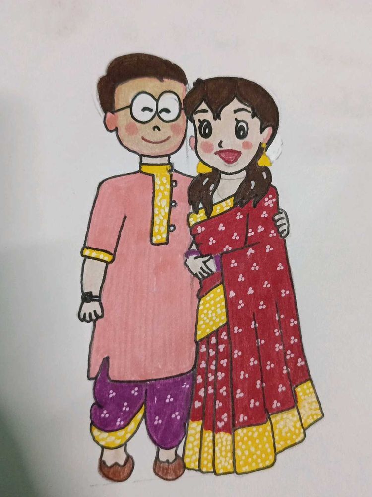 Nobita And Sizuka In Traditional Outfit
