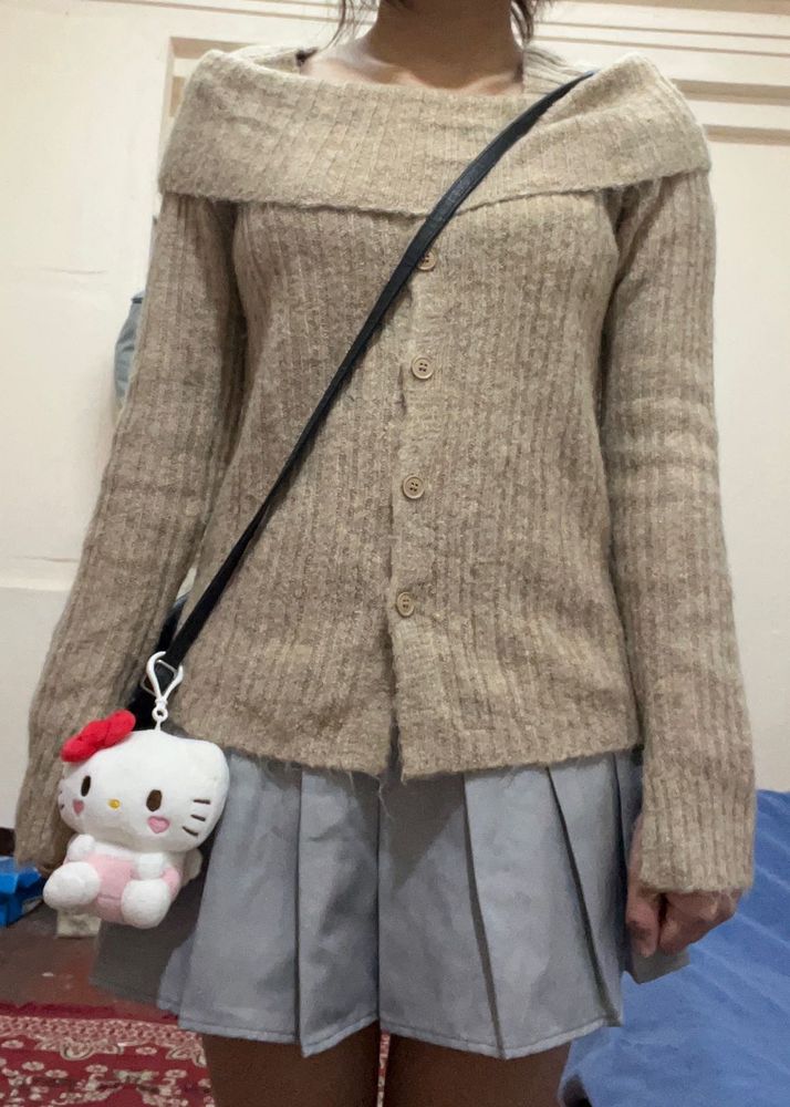 Beige Off The Shoulder Sweater