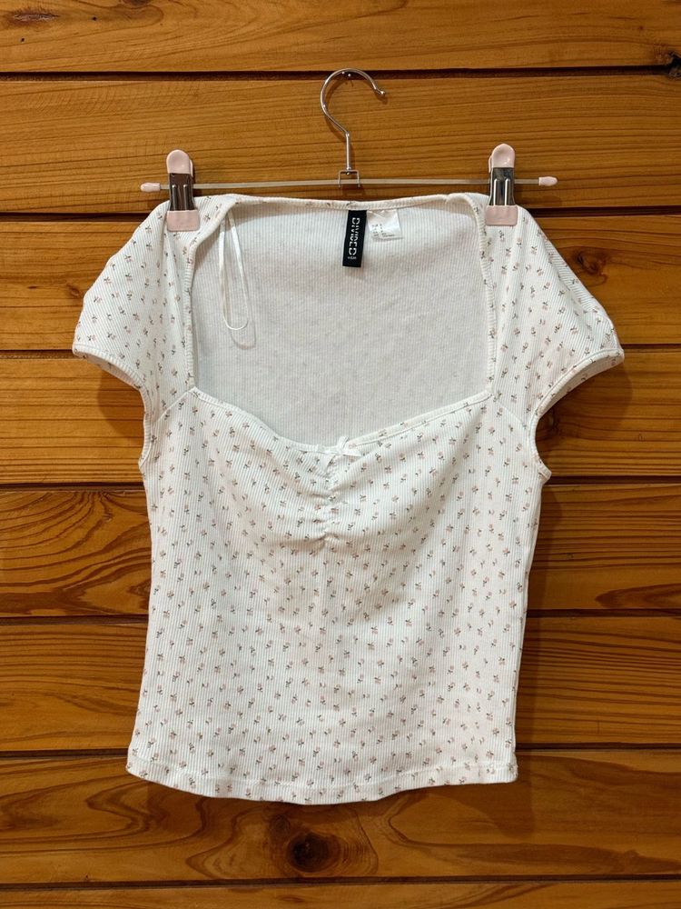 H&amp;M Floral Square Neck Top