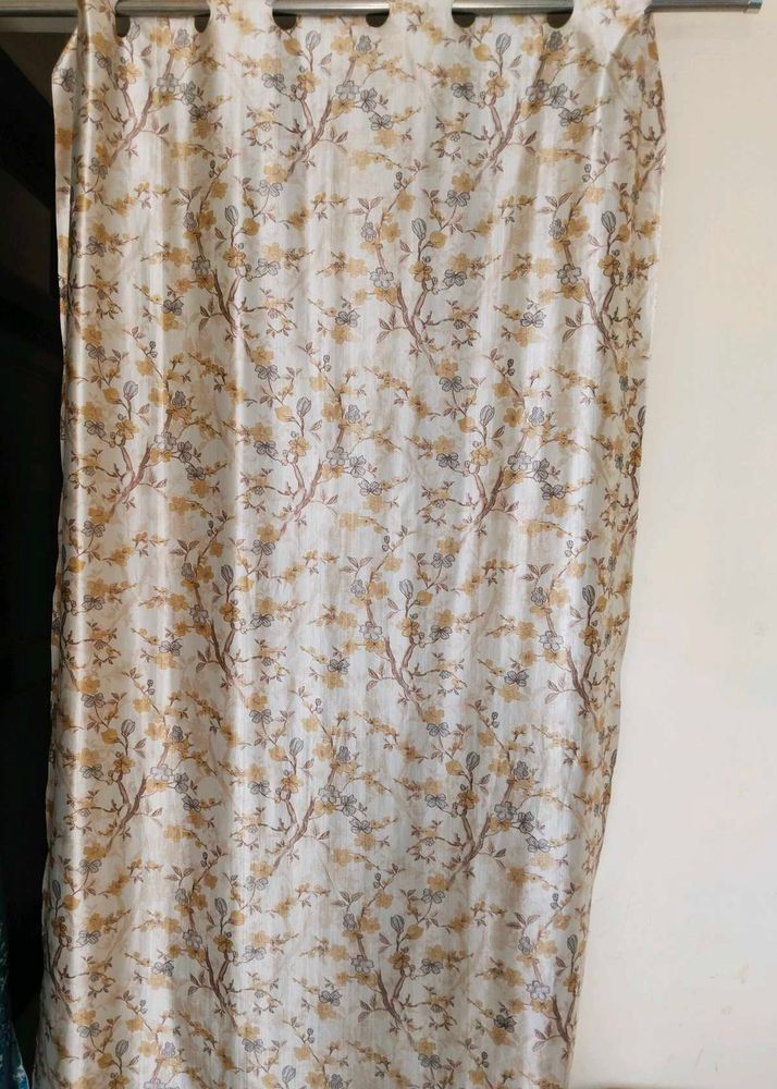 Floral Printed Satin Nude Shade Curtain.For Door
