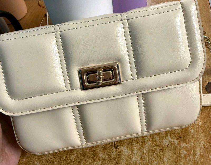 Cream Quilted Crossbody Bag