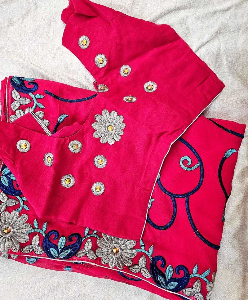 Elegant Pink Stone Embroidered Saree