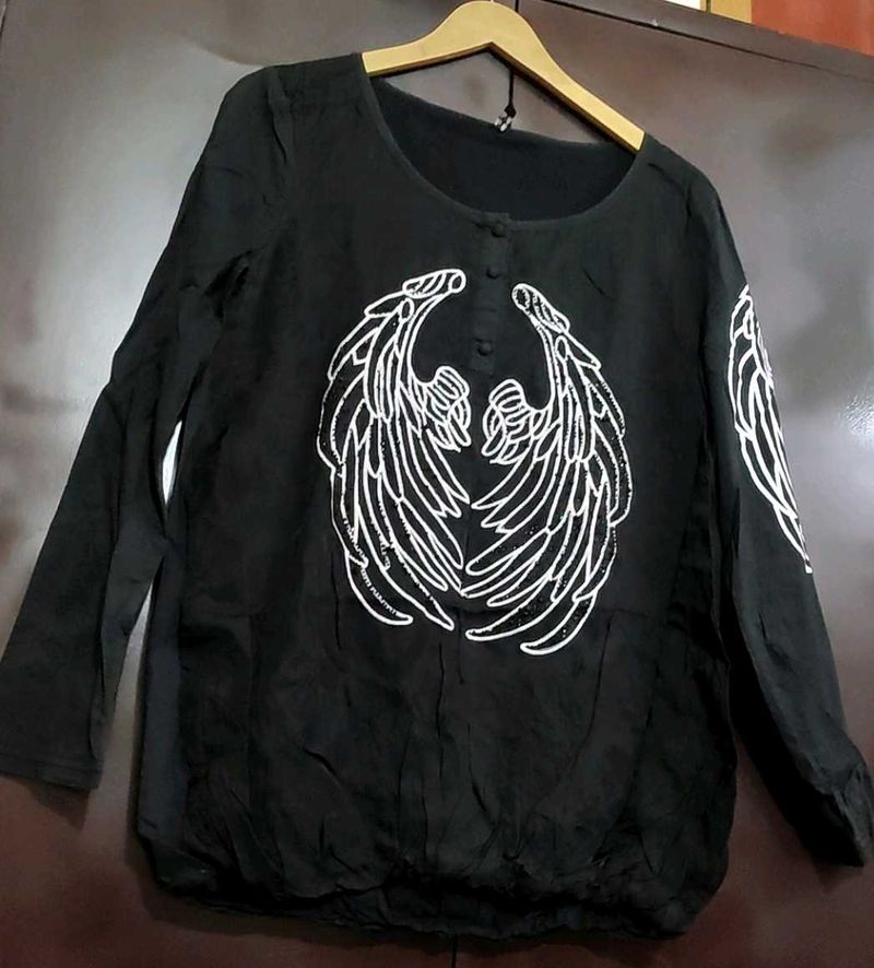 Black Top White Print For Girl Or Woman 34 Bust