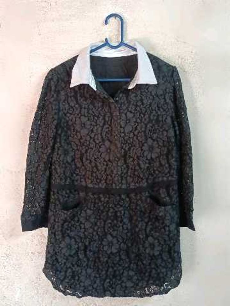 Trendy Ladies Fashion Lace Mini-Dress Black