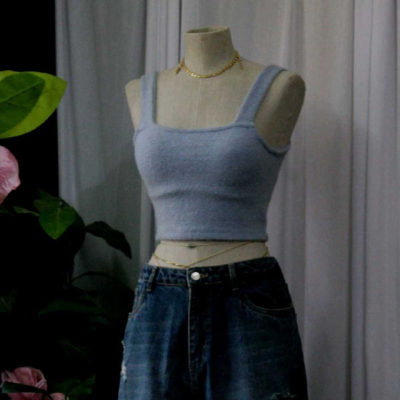 Blue Fuzzy Cropped Tank