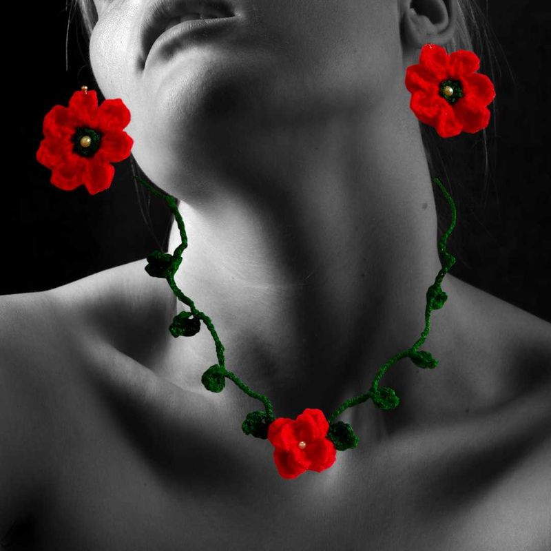 Handmade Crochet Poppy Jewelry Set