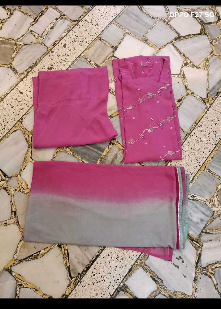 Crepe Kurta Set With Hand Embroidery