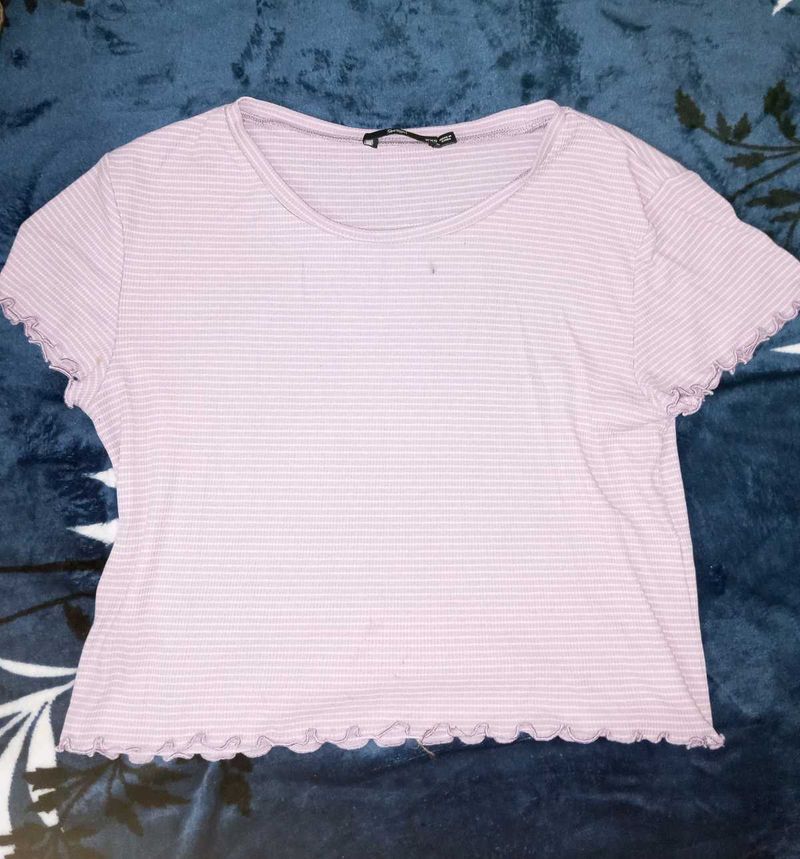 Striped Ruffle Trim T-Shirt