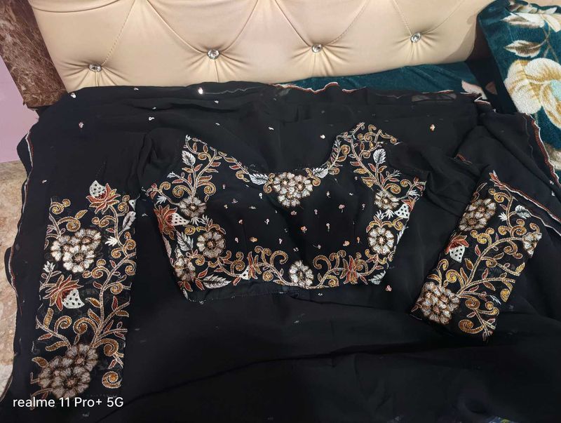 Elegant Black Embroidered Saree