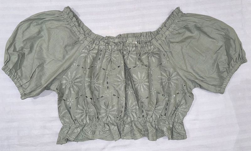 Sage Green Floral Eyelet Top