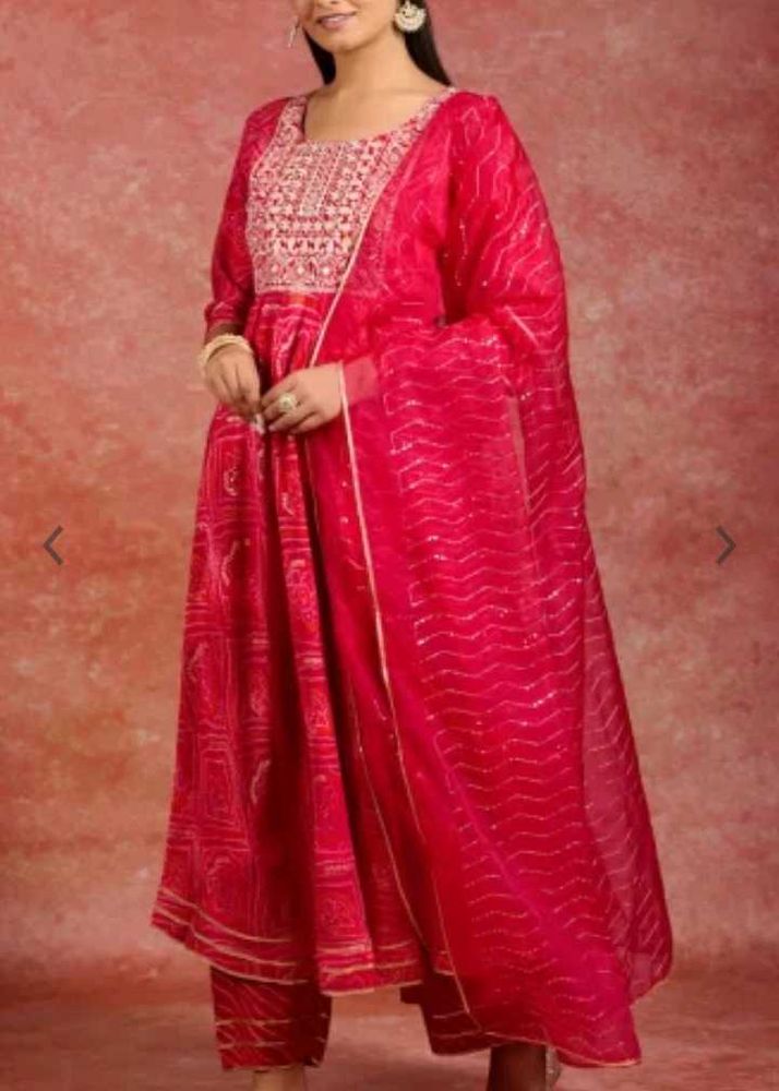 Libas Bandhani Yoke Design Mirror Work Kurta Set