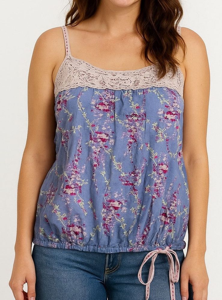 Floral Camisole with Lace Neckline