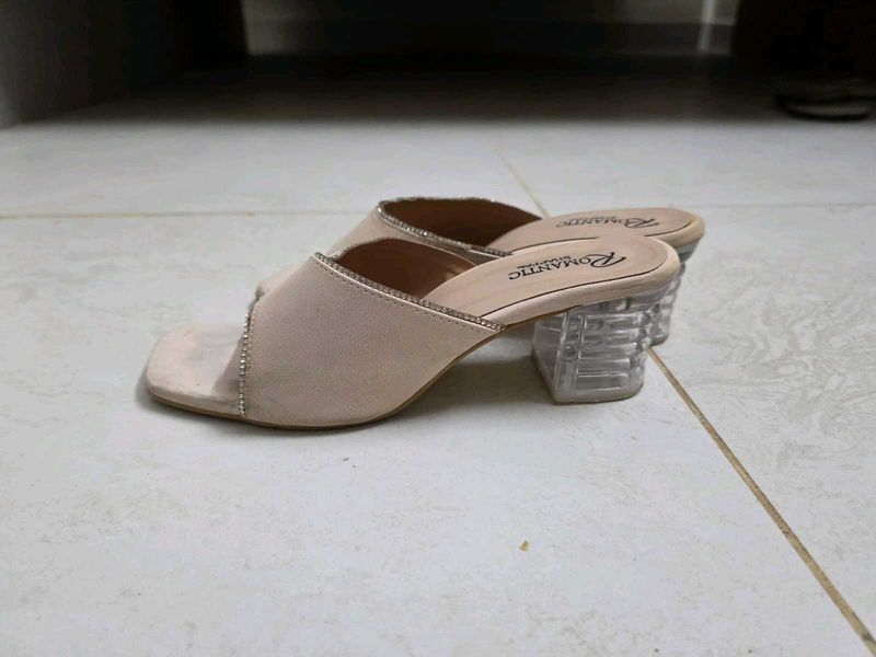 Nude Heels with Clear Block Glass Heel