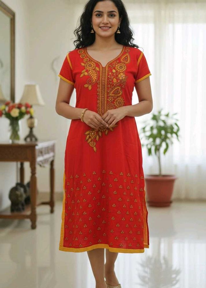Elegant Red Embroidered Kurta