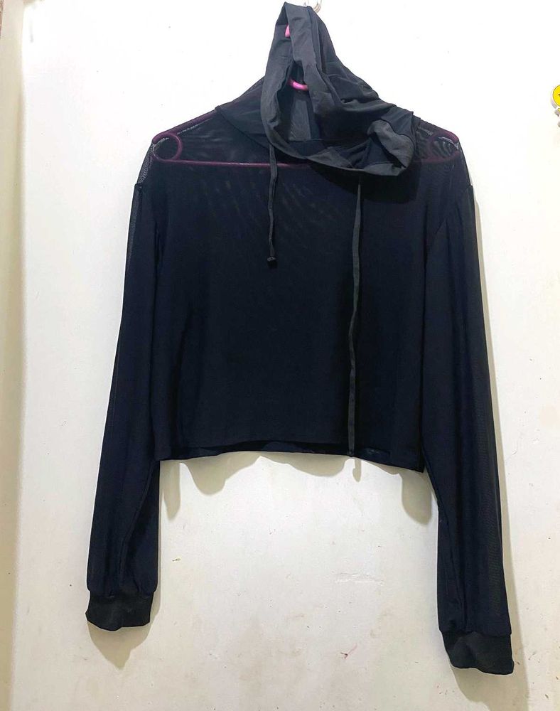 Black Cropped Hoodie Transparent And Stretchy