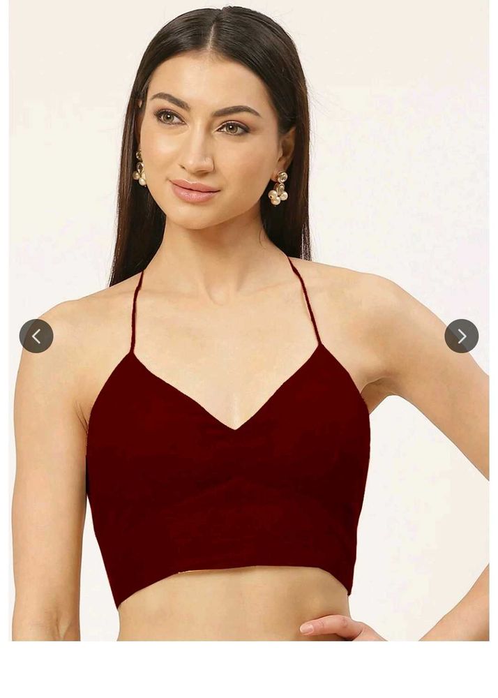 Maroon 100% Cotton Halter Neck Saree Blouse