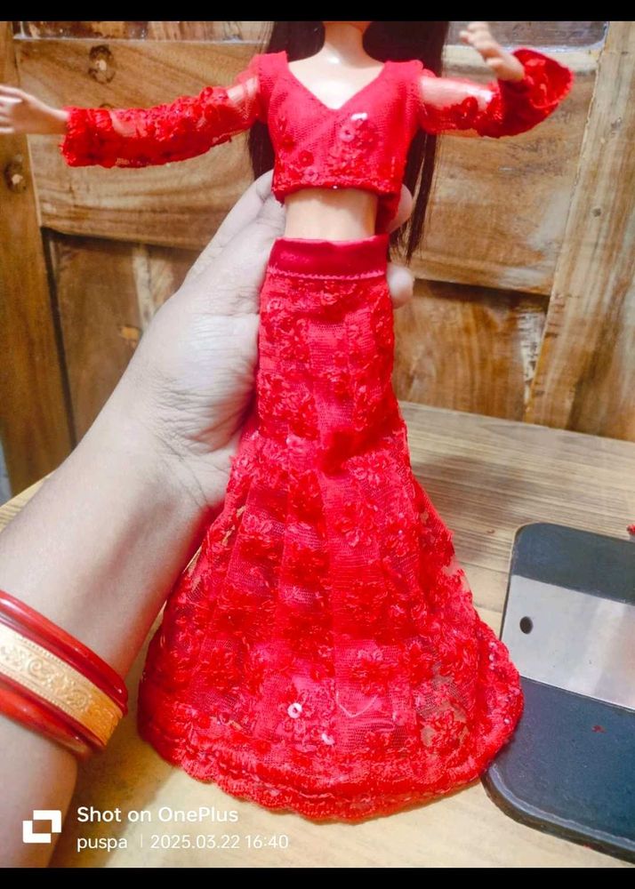 Red Barbie Or Blythe Doll Lehenga Choli Set