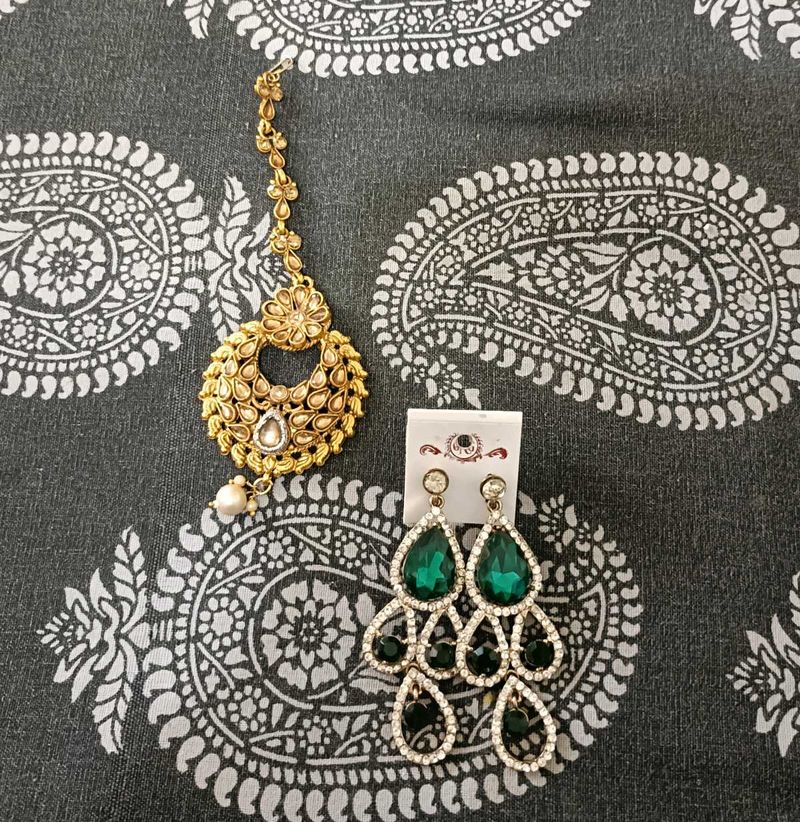 Mangtika And Earrings Combo