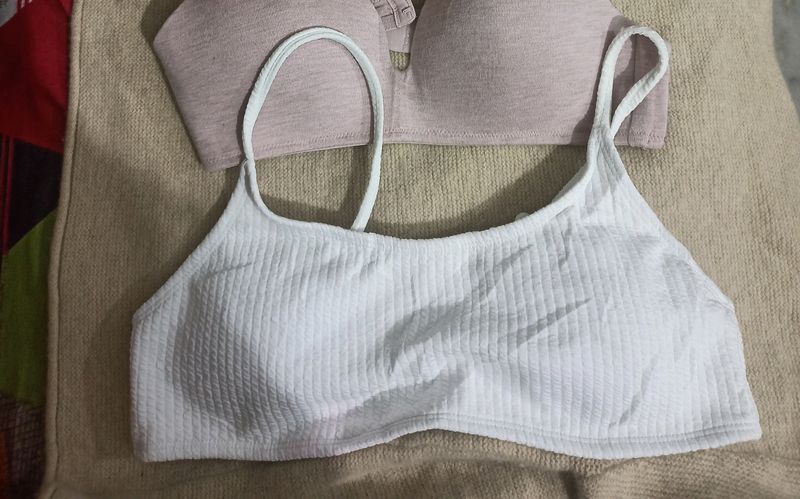 White Striped Bra