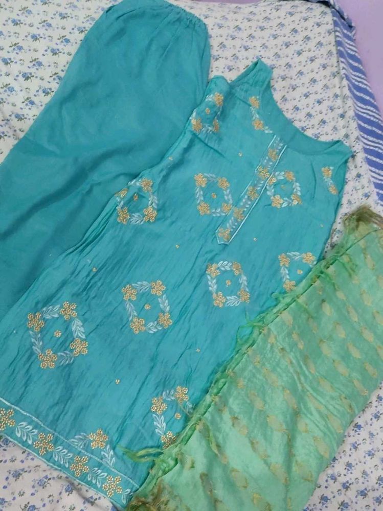 Teal Embroidered Salwar Kameez