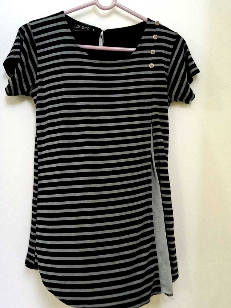 Striped Top with Button Detail