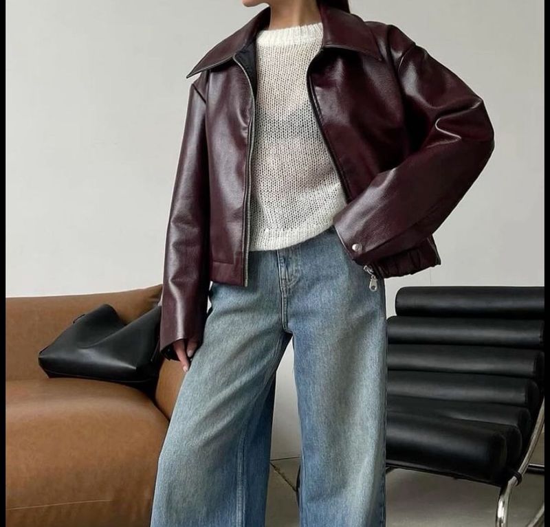 Burgundy Faux Leather Jacket