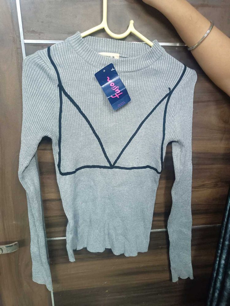 Dark Grey Slim Fit Stylish Winter Top