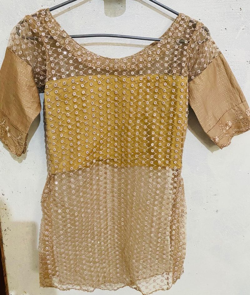Golden Net Shimry Short Kurti