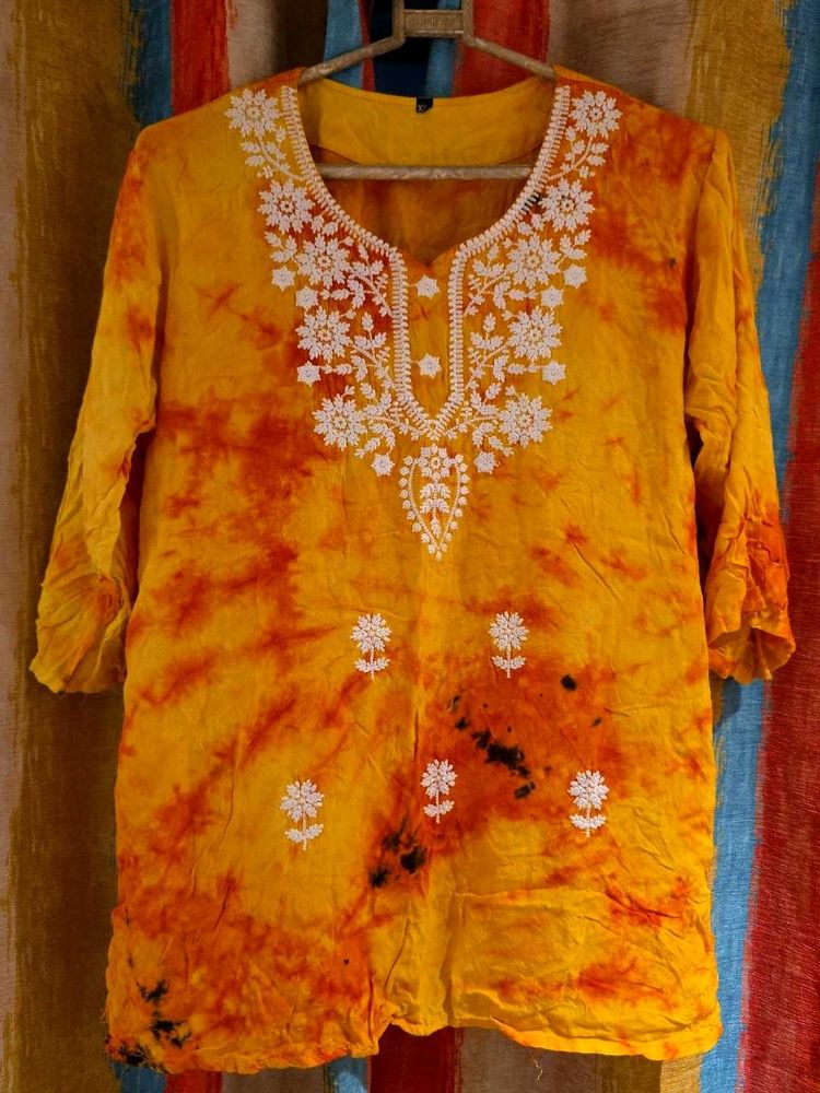 Tie-Dye Embroidered Kurta