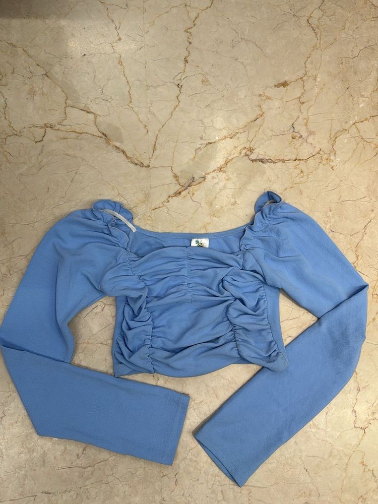 Chic Blue Ruched Top