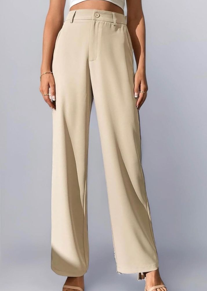 Beige Wide Leg Trousers