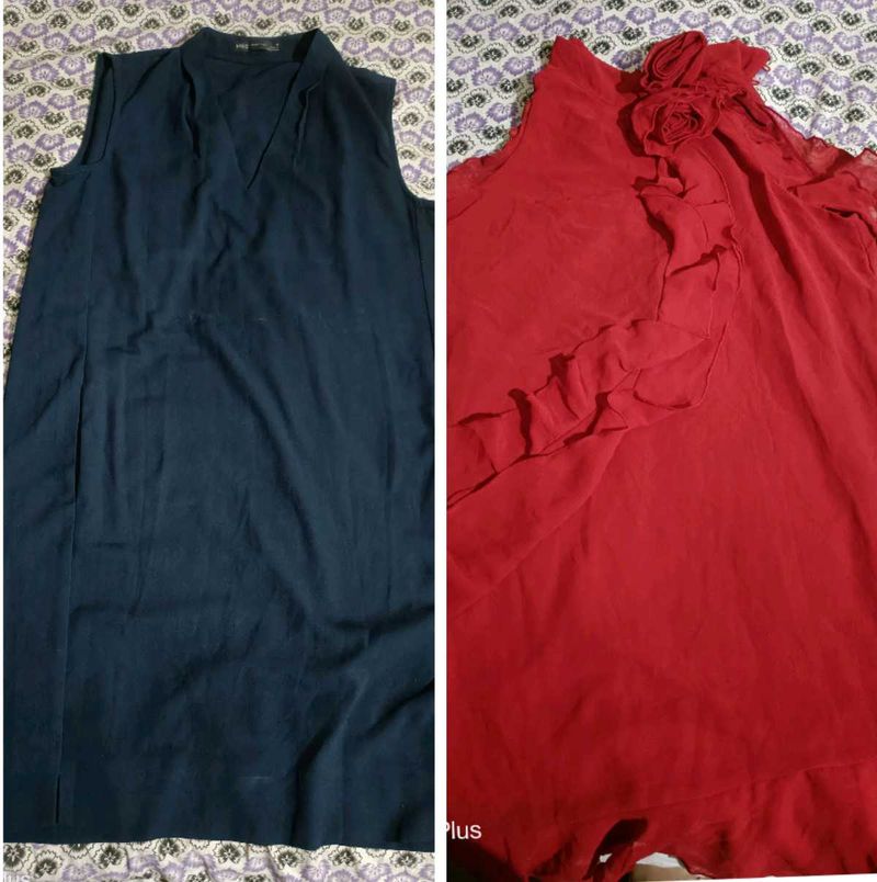 NewDress Bundle: Neavy Blue Sleeveless &amp; Red Ruffl