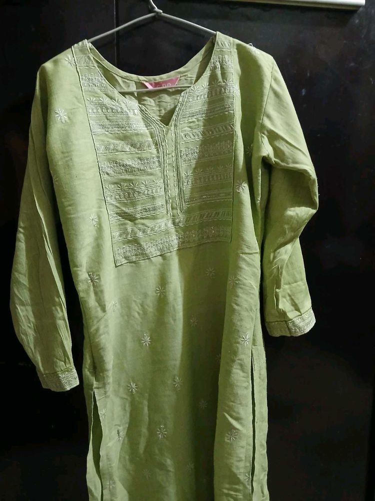 Olive Green Embroidered Kurti