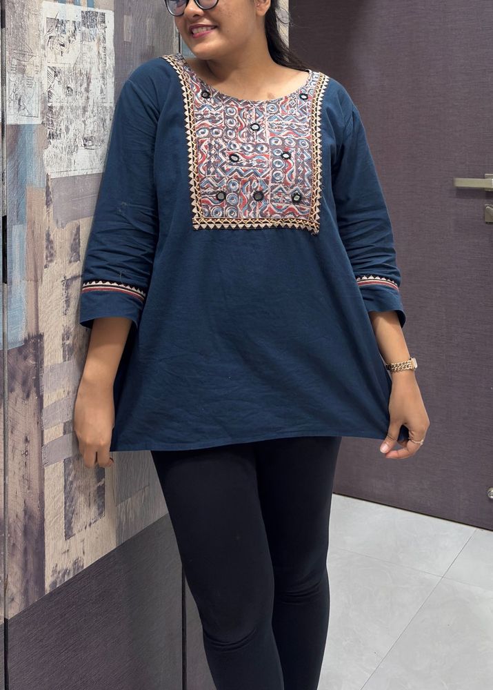 Embroidered Cotton Tunic Top/ Short Kurti