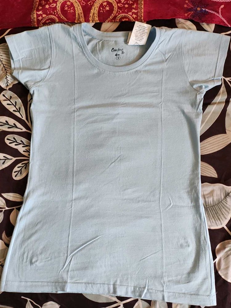 Light Sky Blue Colour Fitted Tshirt