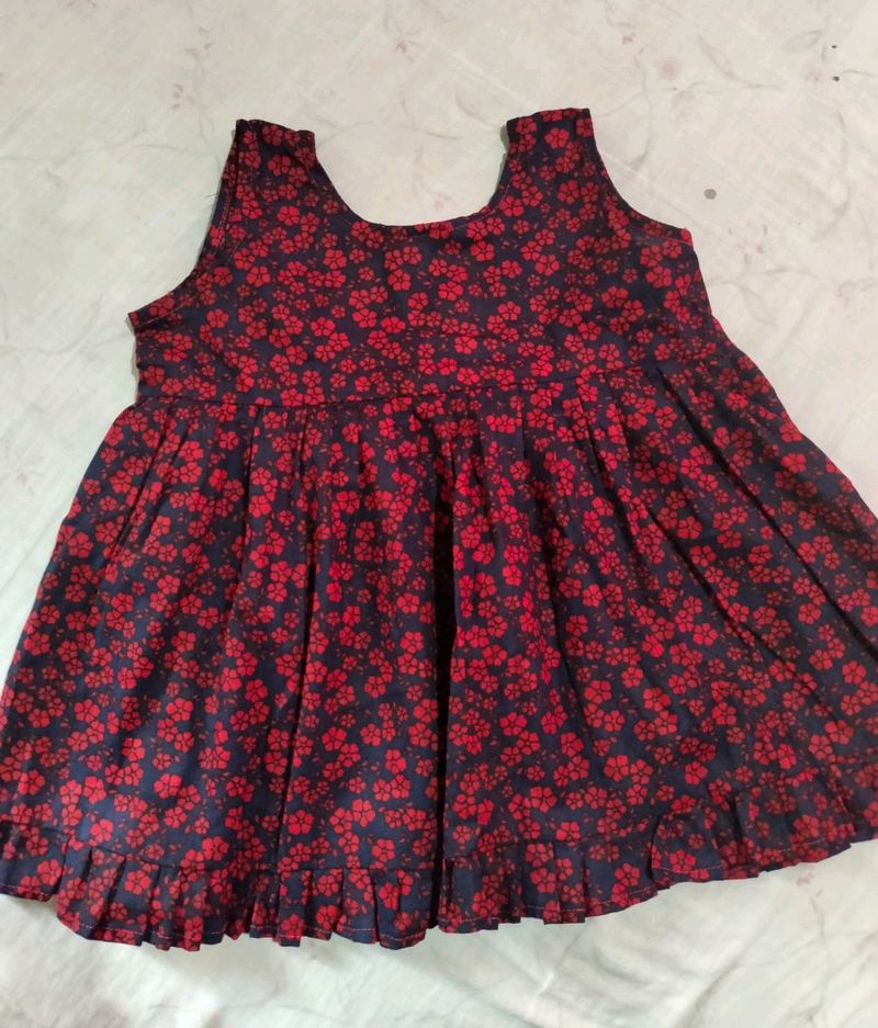 Frock For Children Printed Black And Red