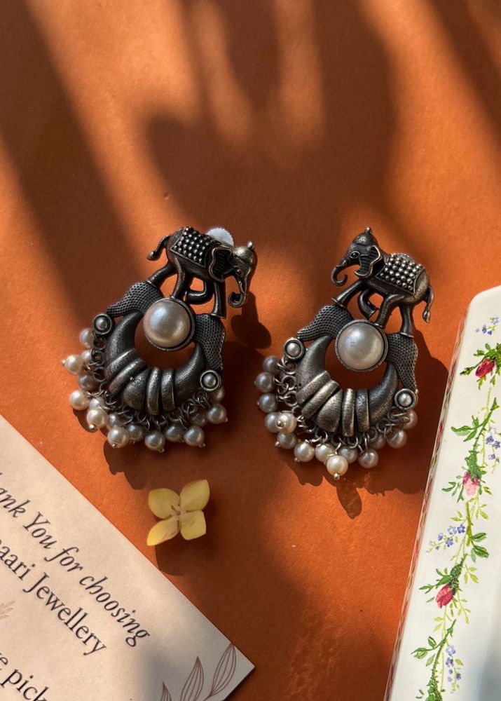 Elephant Oxidized Silver Earrings