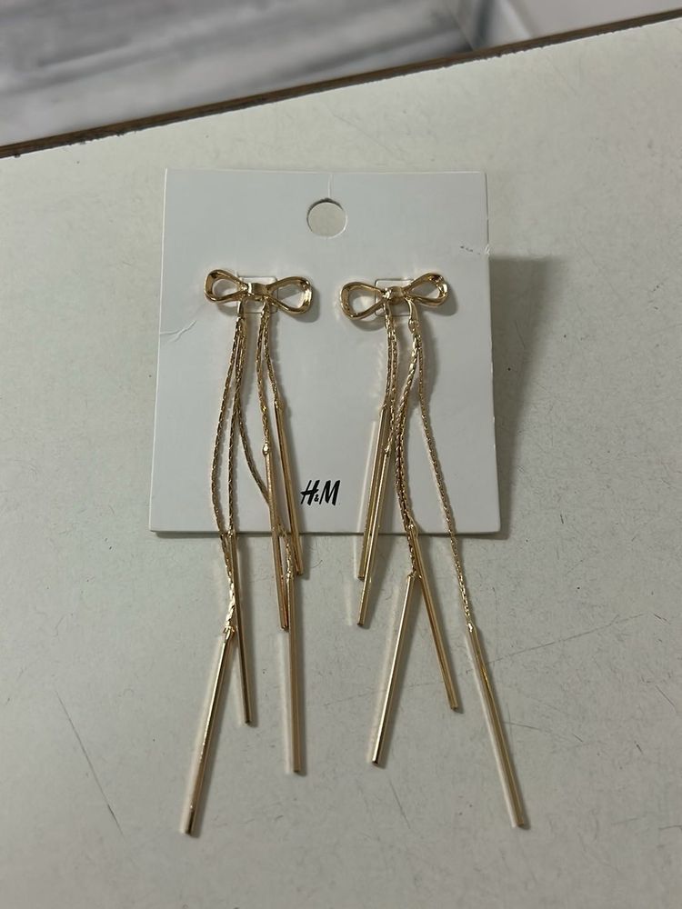 H&amp;M Gold Bow Drop Earrings