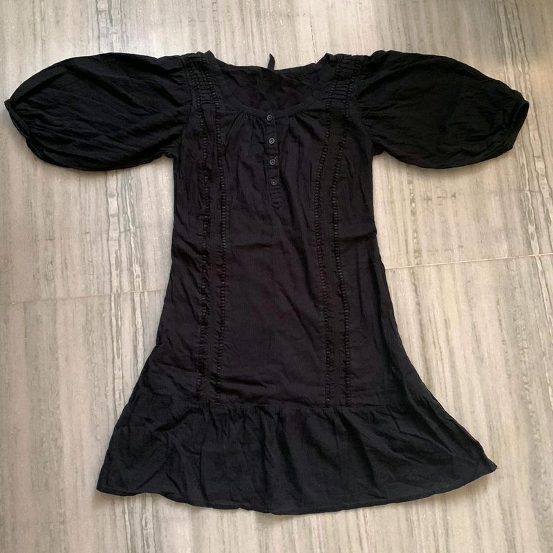 Black Balloon Sleeves Short Kurti