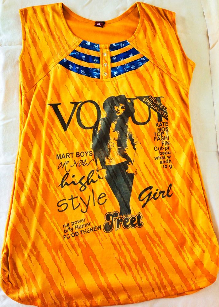 Yellow Graphic Print Sleeveless Top