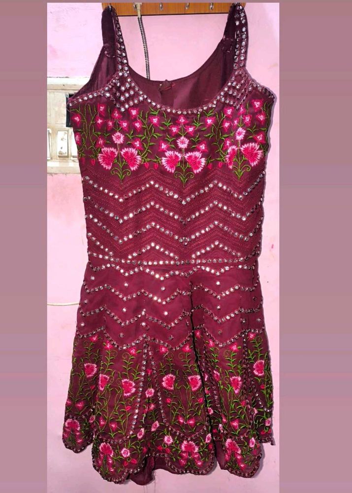 Elegant Maroon Embroidered sarara