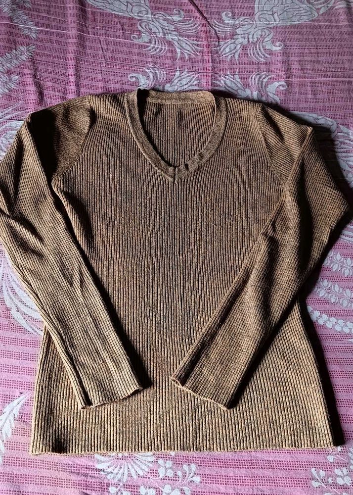 Brown V-Neck Long Pull Over