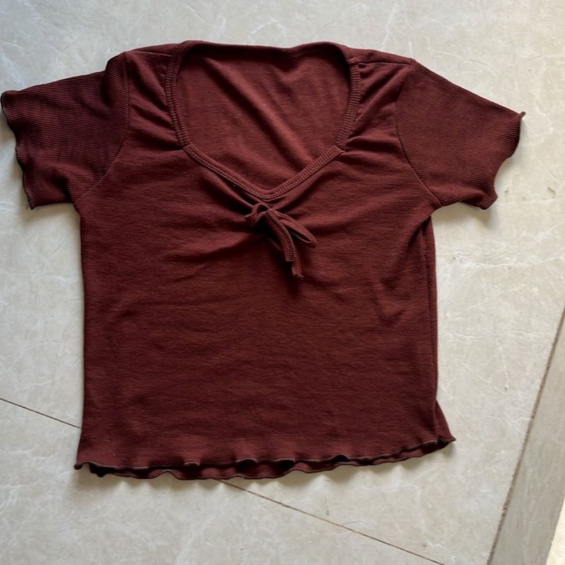 Cute Brown Tie-Front Top