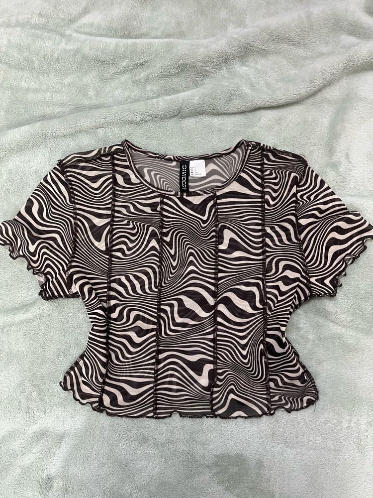 Zebra Print Mesh Crop Top