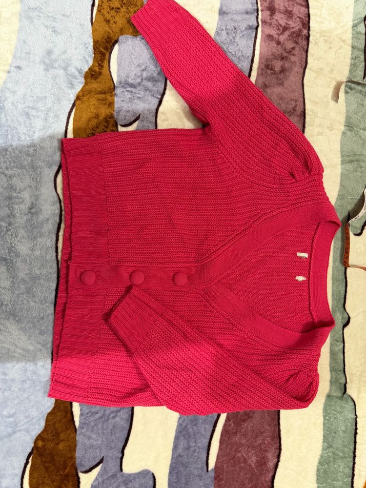 Stylish hot Pink Knit Cardigan