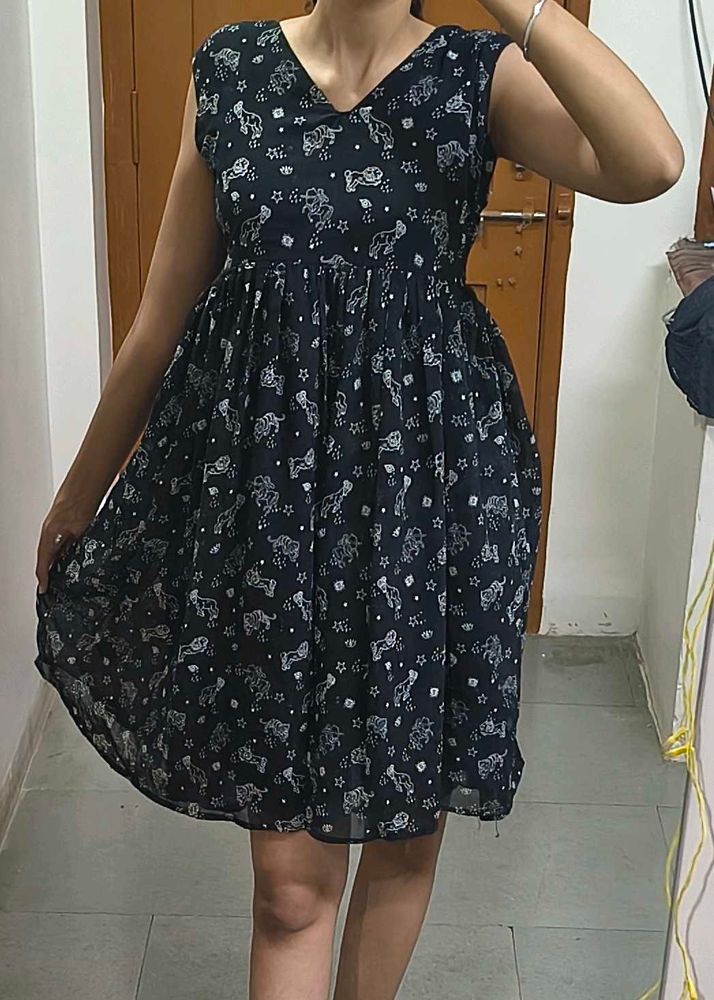 Printed Black Dress