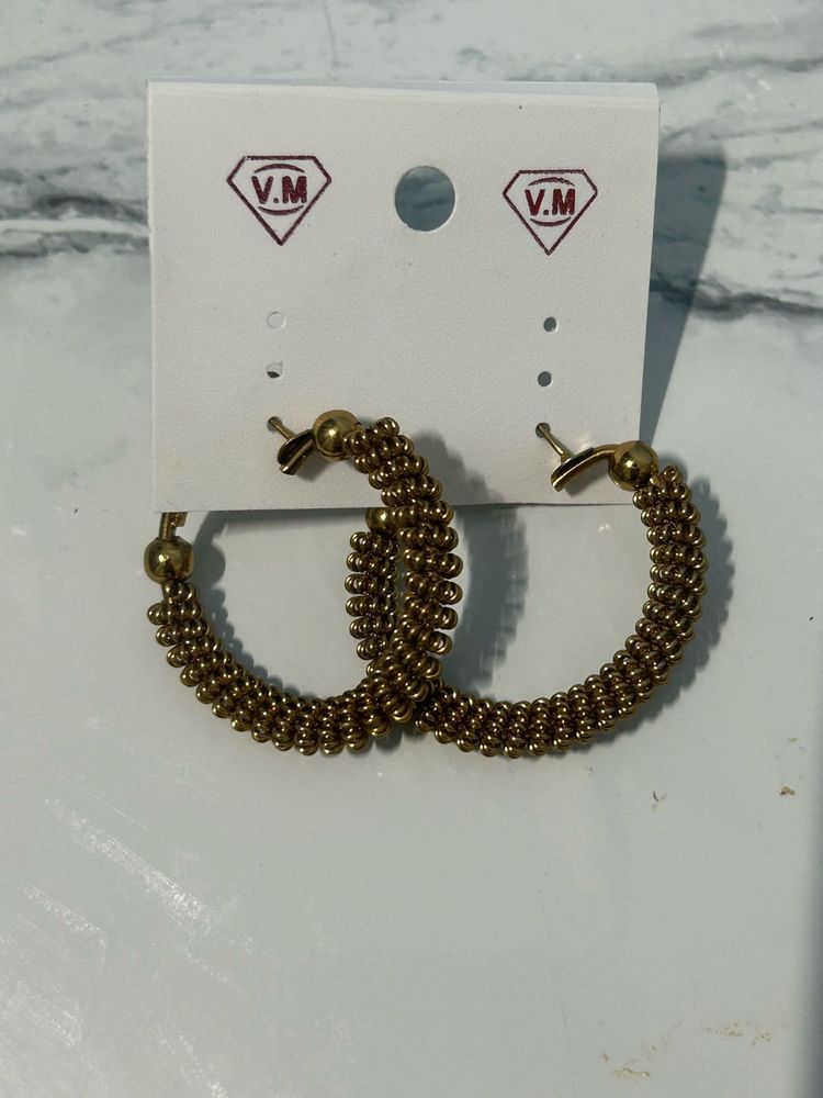 Gold Tone Beaded Hoop Earrings